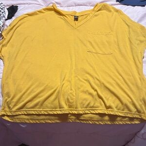 SHEIN Bright Yellow V-Neck Tee